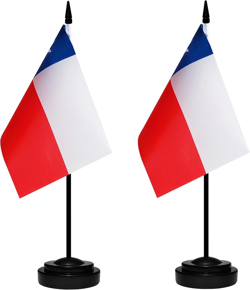 BCLin Chile Desk Flag Set, 2 Pack Chilean Table Office Flags, Small Mini Desktop Flag With 12" Solid Black Pole, Black Base, Miniature Desktop Flag - Image 1